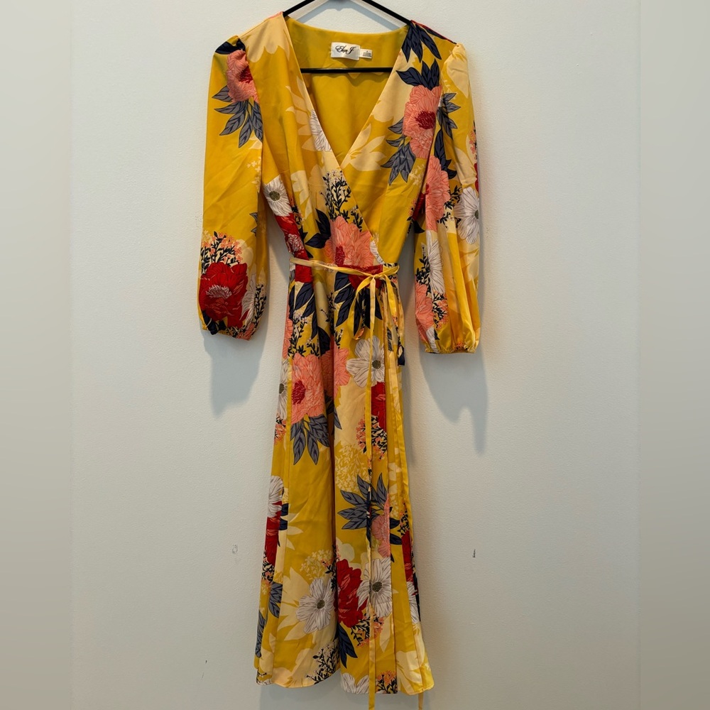 Eliza J Yellow Floral Wrap Dress